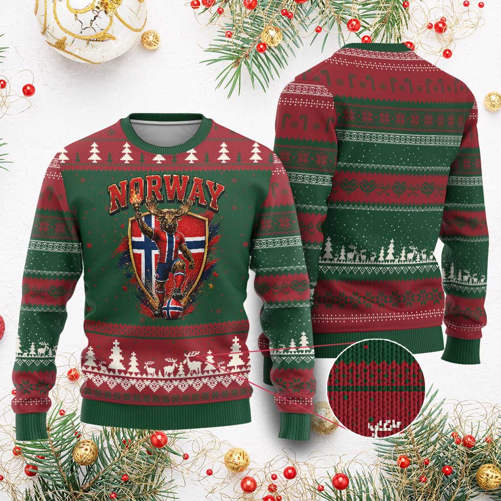 Funny Norway Norwegian Moose Ugly Christmas Sweater Soccer Fan Game Day Gift TS12 Red Green Print Your Wear