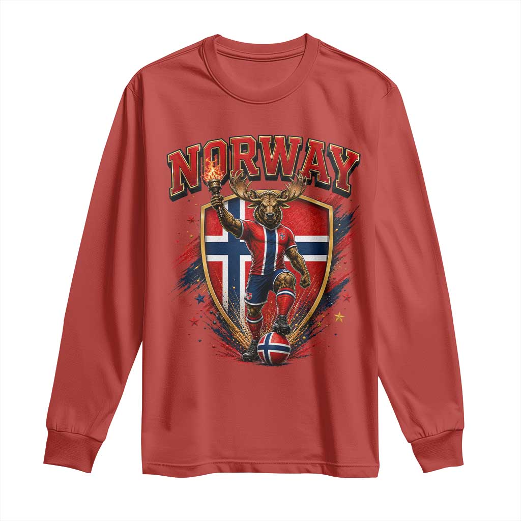 Funny Norway Norwegian Moose Long Sleeve Shirt Soccer Fan Game Day Gift TS12 Red Print Your Wear