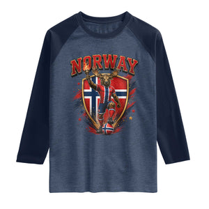 Funny Norway Norwegian Moose Raglan Shirt Soccer Fan Game Day Gift TS12 Heather Denim Navy Print Your Wear