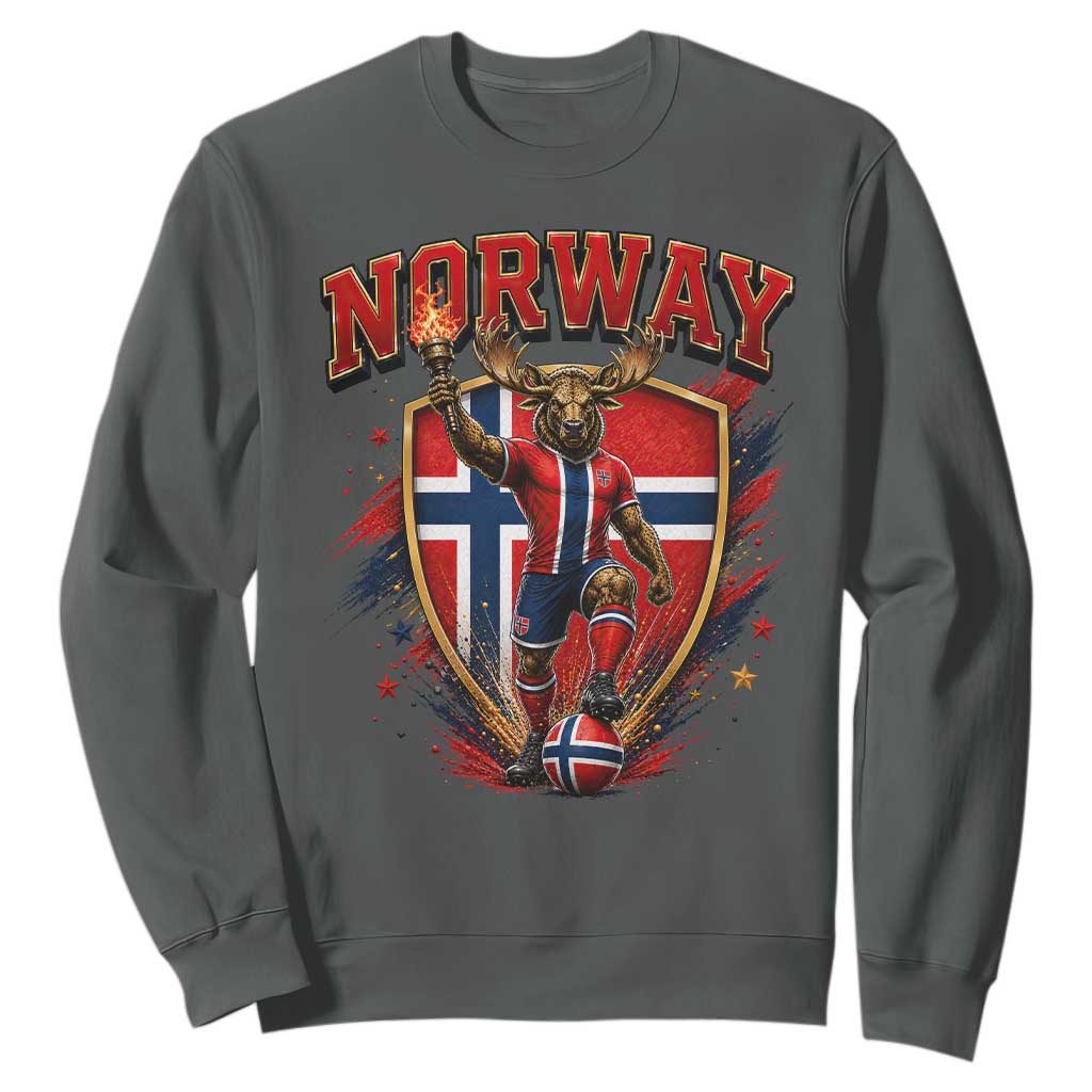 Funny Norway Norwegian Moose Sweatshirt Soccer Fan Game Day Gift TS12 Dark Heather Print Your Wear
