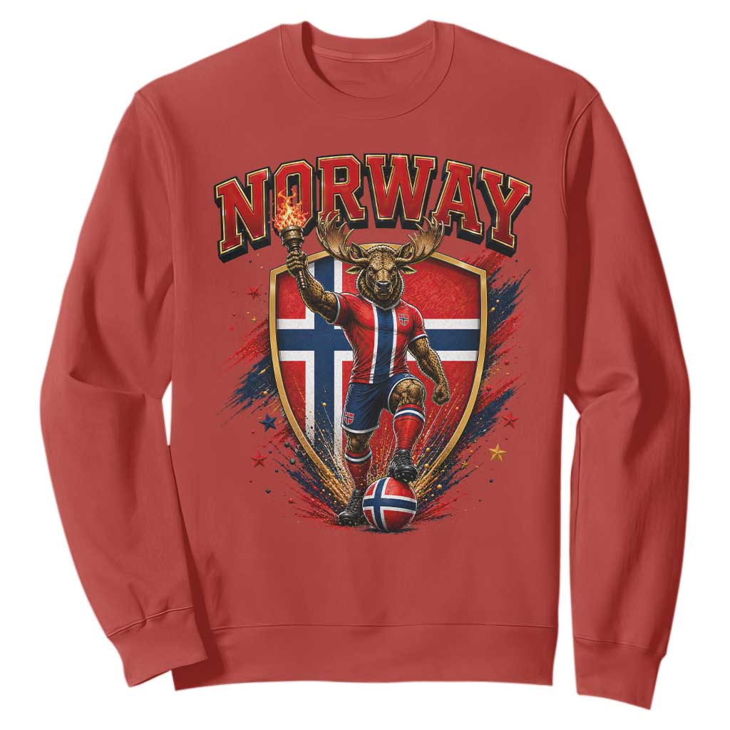 Funny Norway Norwegian Moose Sweatshirt Soccer Fan Game Day Gift TS12 Red Print Your Wear