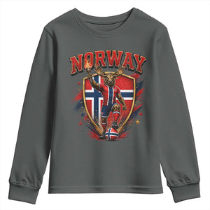 Funny Norway Norwegian Moose Youth Sweatshirt Soccer Fan Game Day Gift TS12 Dark Heather Print Your Wear
