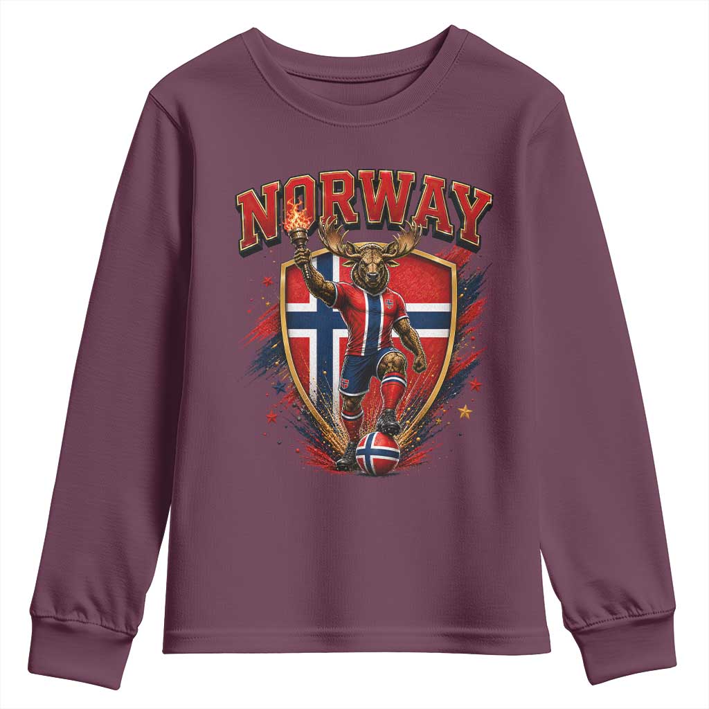 Funny Norway Norwegian Moose Youth Sweatshirt Soccer Fan Game Day Gift TS12 Maroon Print Your Wear