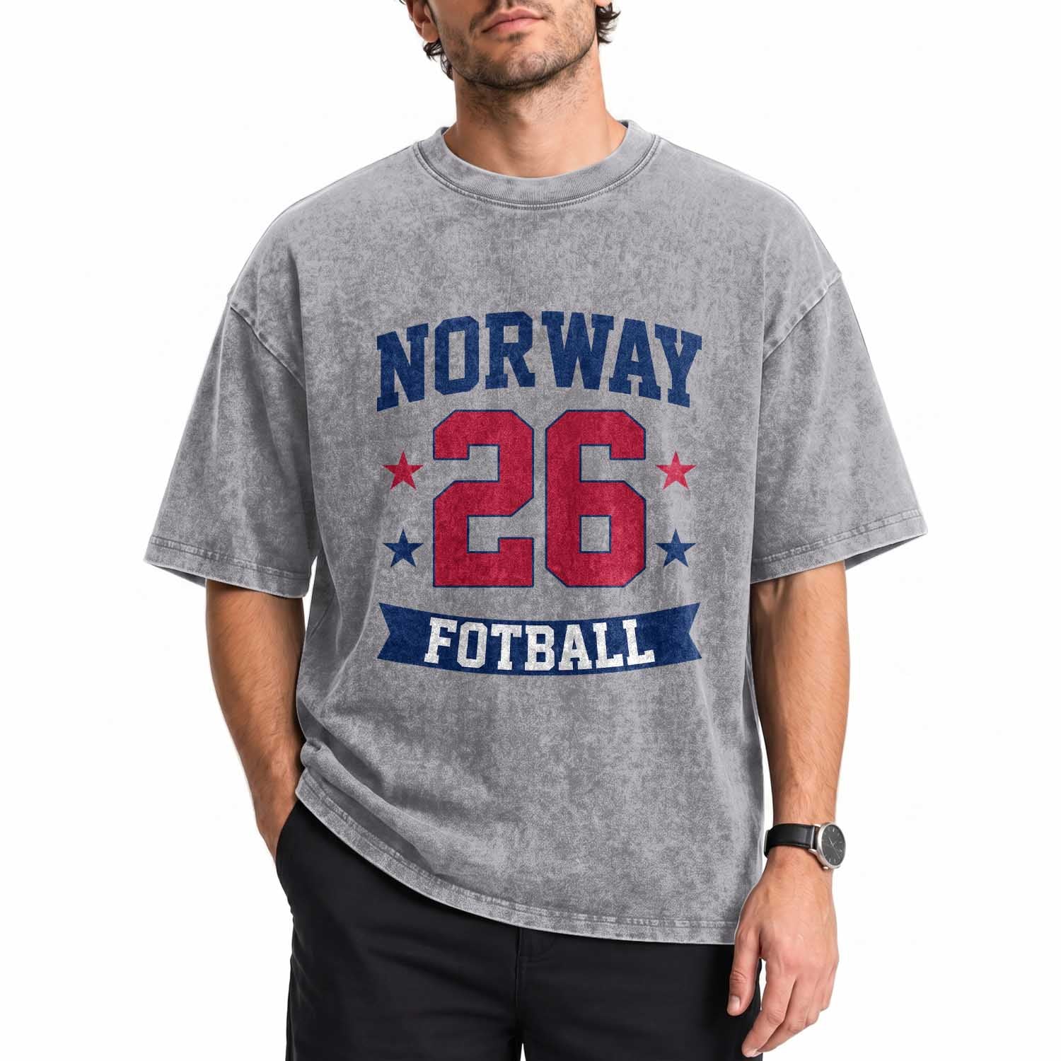 Vintage Norway Fotball Washed Cotton T-Shirt Norwegian Flag Game Day Fan Gift