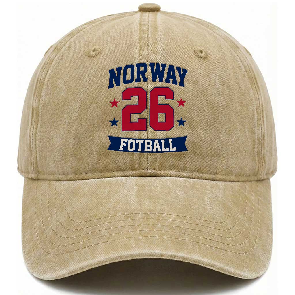 Vintage Norway Fotball Washed Cotton Baseball Cap Norwegian Flag Game Day Fan Gift TS12 Print Your Wear