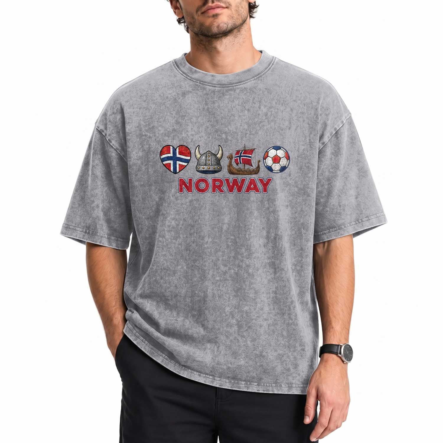 Norwegian Pride Washed Cotton T-Shirt Norway Soccer Football Supporter Gift