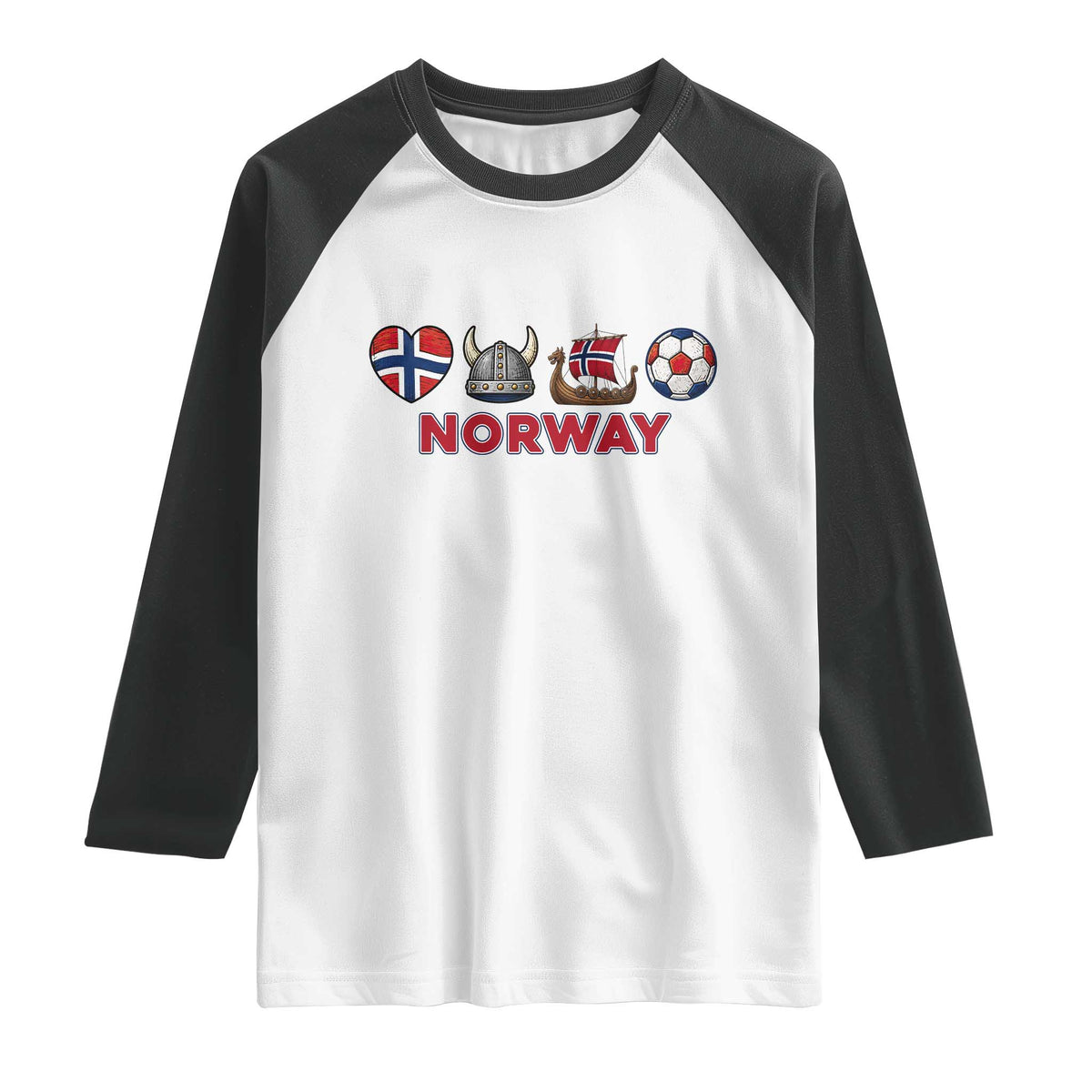 Norwegian Pride Raglan Shirt Norway Soccer Football Supporter Gift TS12 White Black Print Your Wear
