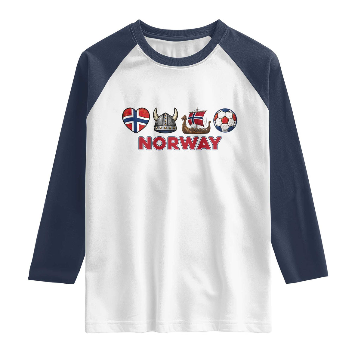 Norwegian Pride Raglan Shirt Norway Soccer Football Supporter Gift TS12 White Navy Print Your Wear