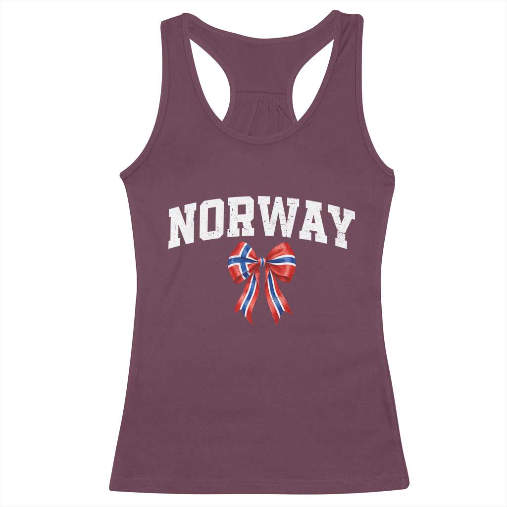 Norwegian Girl Coquette Bow Racerback Tank Top Norway Flag Pride Gift TS12 Maroon Print Your Wear