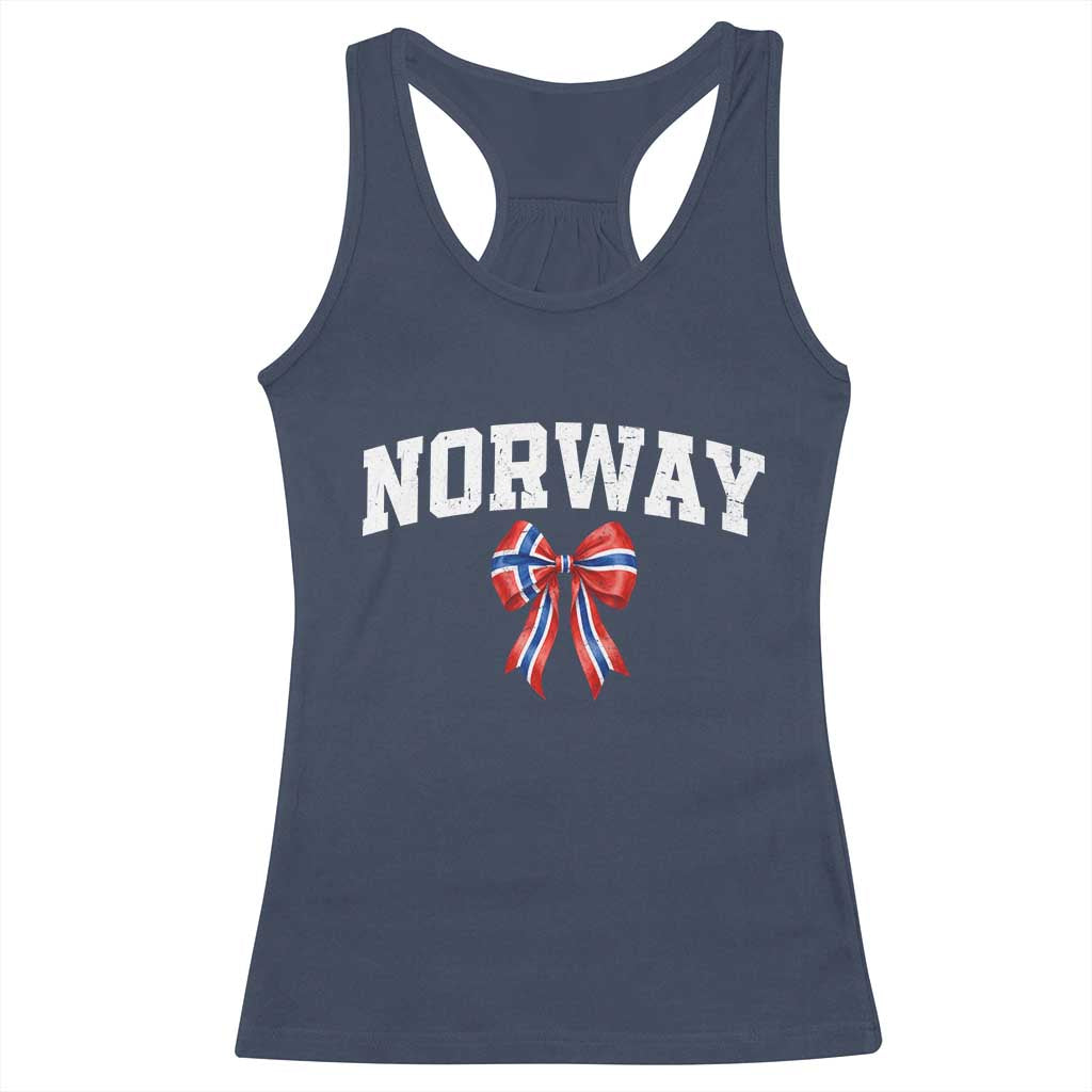 Norwegian Girl Coquette Bow Racerback Tank Top Norway Flag Pride Gift TS12 Navy Print Your Wear