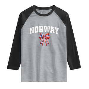 Norwegian Girl Coquette Bow Raglan Shirt Norway Flag Pride Gift TS12 Heather Gray Black Print Your Wear