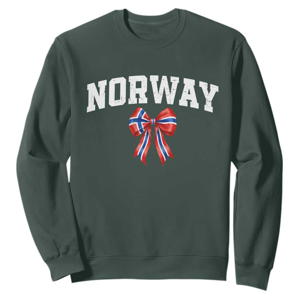 Norwegian Girl Coquette Bow Sweatshirt Norway Flag Pride Gift TS12 Dark Forest Green Print Your Wear
