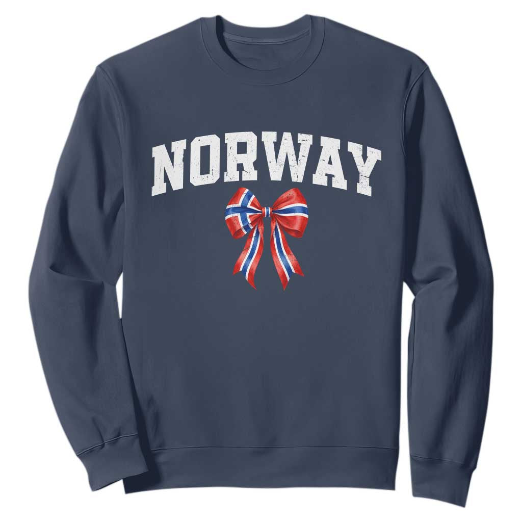 Norwegian Girl Coquette Bow Sweatshirt Norway Flag Pride Gift TS12 Navy Print Your Wear