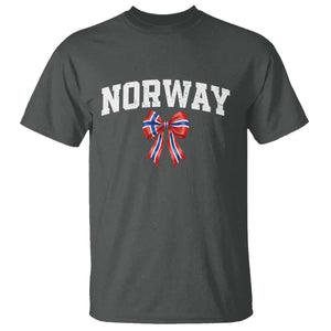 Norwegian Girl Coquette Bow T Shirt Norway Flag Pride Gift TS12 Dark Heather Print Your Wear