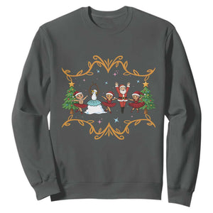 Ballet Lover Christmas Sweatshirt Funny Gingerbread Santa Snowman Dance TS12 Dark Heather Print Your Wear