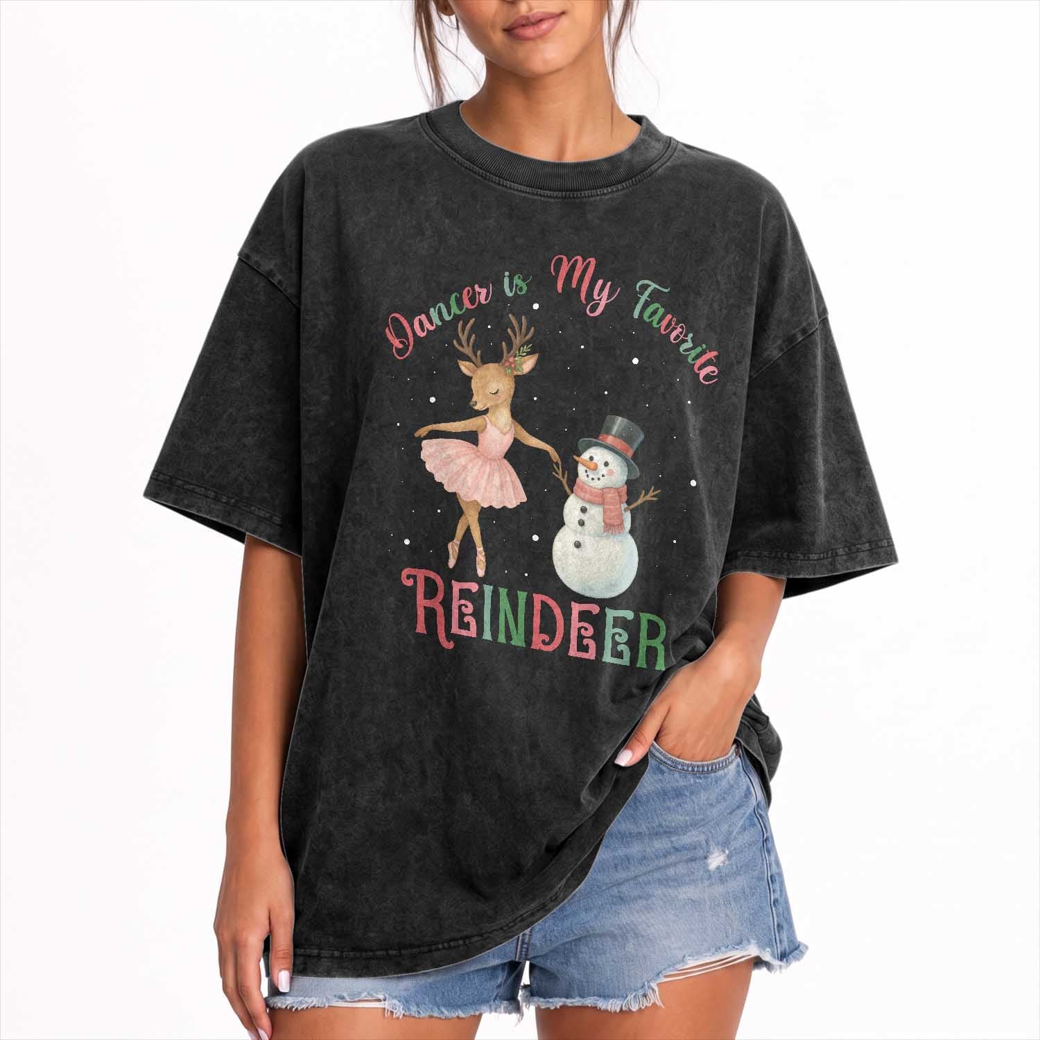 Christmas Ballet Reindeer Washed Cotton T-Shirt Dancer Is My Favorite Reindeer Gift