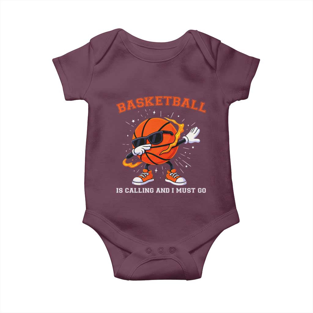 Funny Dabbing Basketball Is Calling And I Must Go Baby Onesie Gift For Player TS12 Maroon Print Your Wear