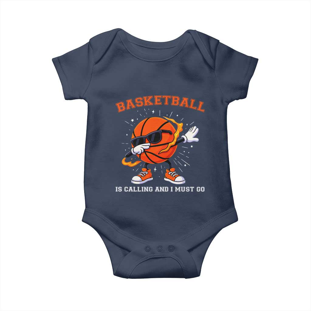 Funny Dabbing Basketball Is Calling And I Must Go Baby Onesie Gift For Player TS12 Navy Print Your Wear