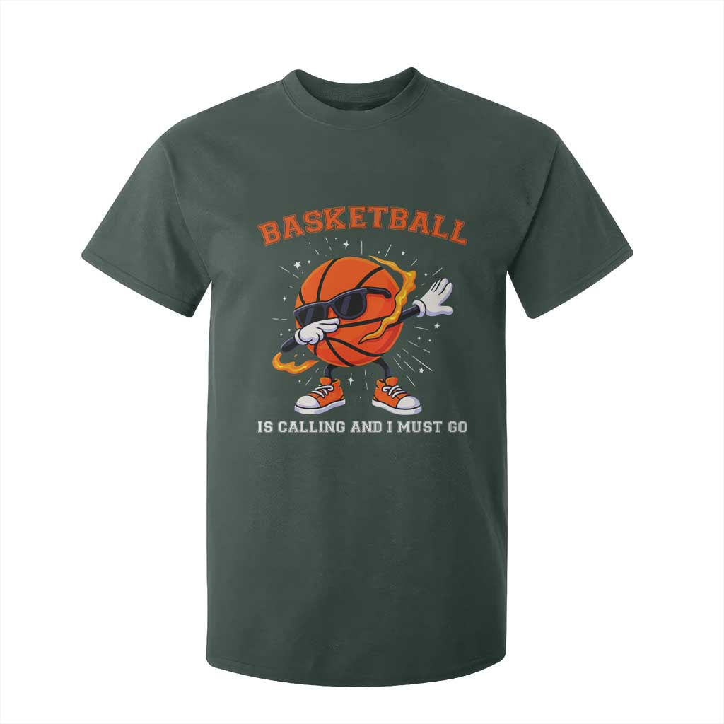 Funny Dabbing Basketball Is Calling And I Must Go T Shirt For Kid Gift For Player TS12 Dark Forest Green Print Your Wear