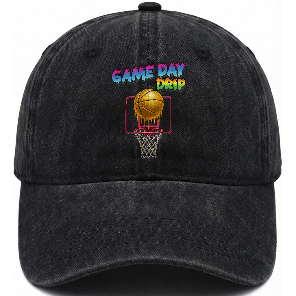 Game Day Drip Washed Cotton Baseball Cap Funny Basketball Lover Street Style Design TS12 Print Your Wear