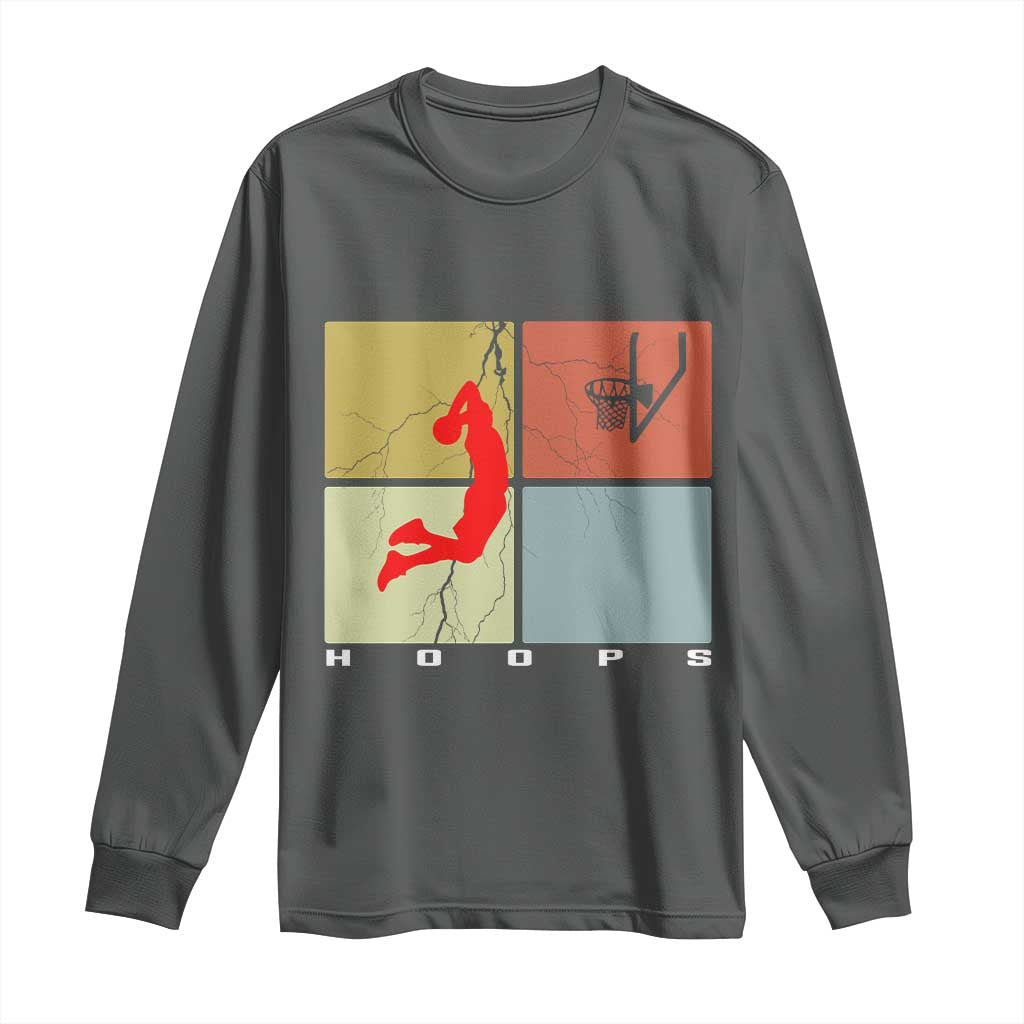 Hoops Life Long Sleeve Shirt Retro Basketball Dunk Silhouette TS12 Dark Heather Print Your Wear