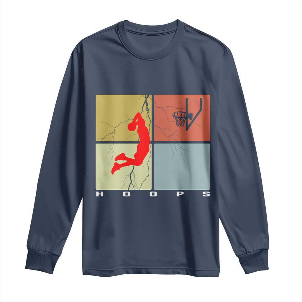 Hoops Life Long Sleeve Shirt Retro Basketball Dunk Silhouette TS12 Navy Print Your Wear