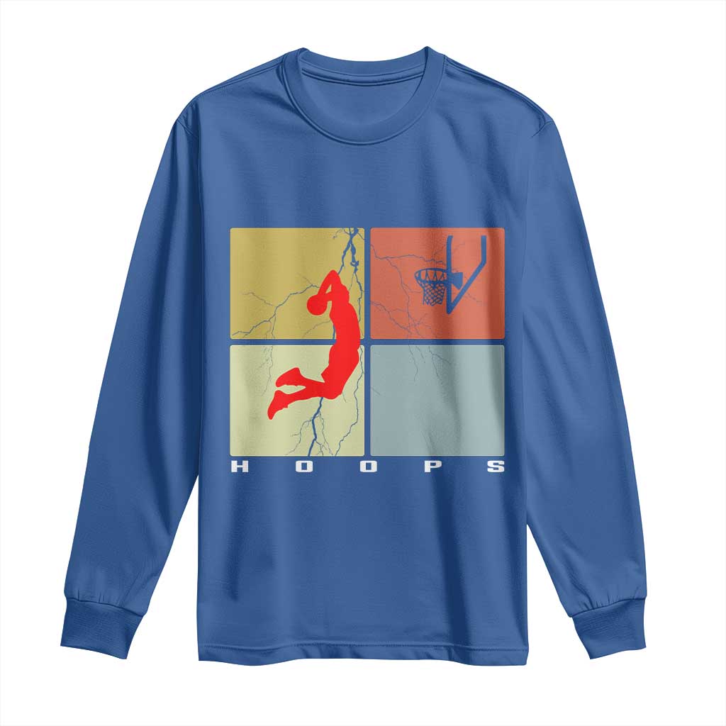 Hoops Life Long Sleeve Shirt Retro Basketball Dunk Silhouette TS12 Royal Blue Print Your Wear