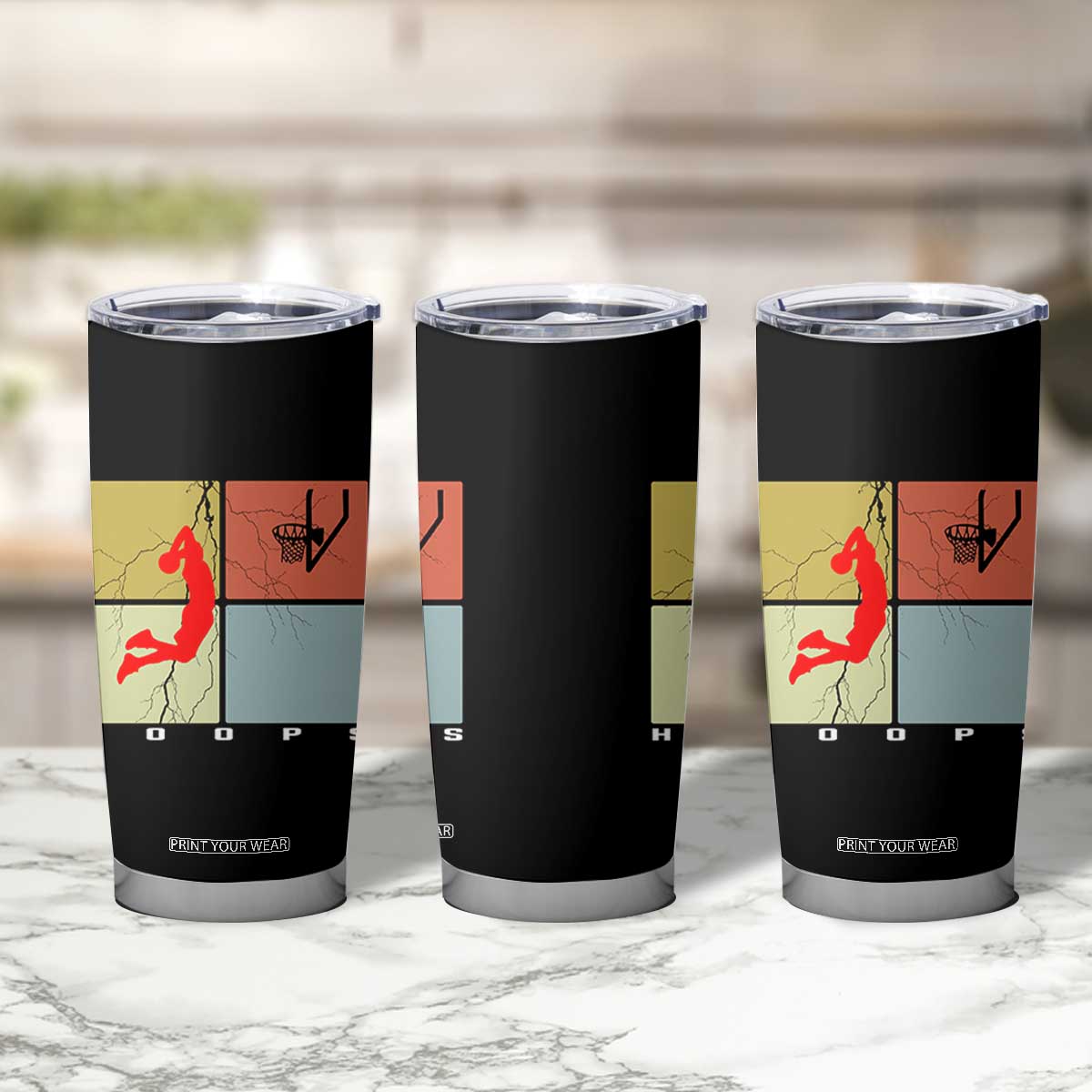 Hoops Life Tumbler Cup Retro Basketball Dunk Silhouette TS12 Print Your Wear