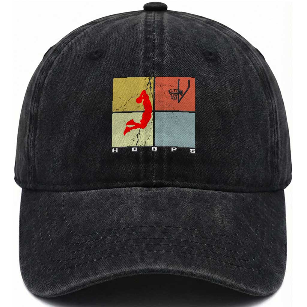 Hoops Life Washed Cotton Baseball Cap Retro Basketball Dunk Silhouette TS12 Print Your Wear