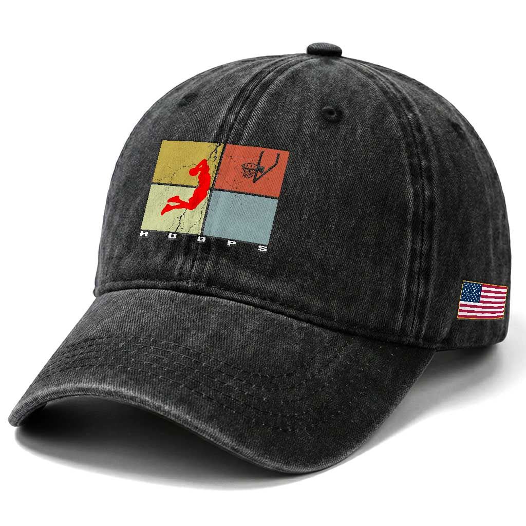 Hoops Life Washed Cotton Baseball Cap Retro Basketball Dunk Silhouette TS12 Print Your Wear