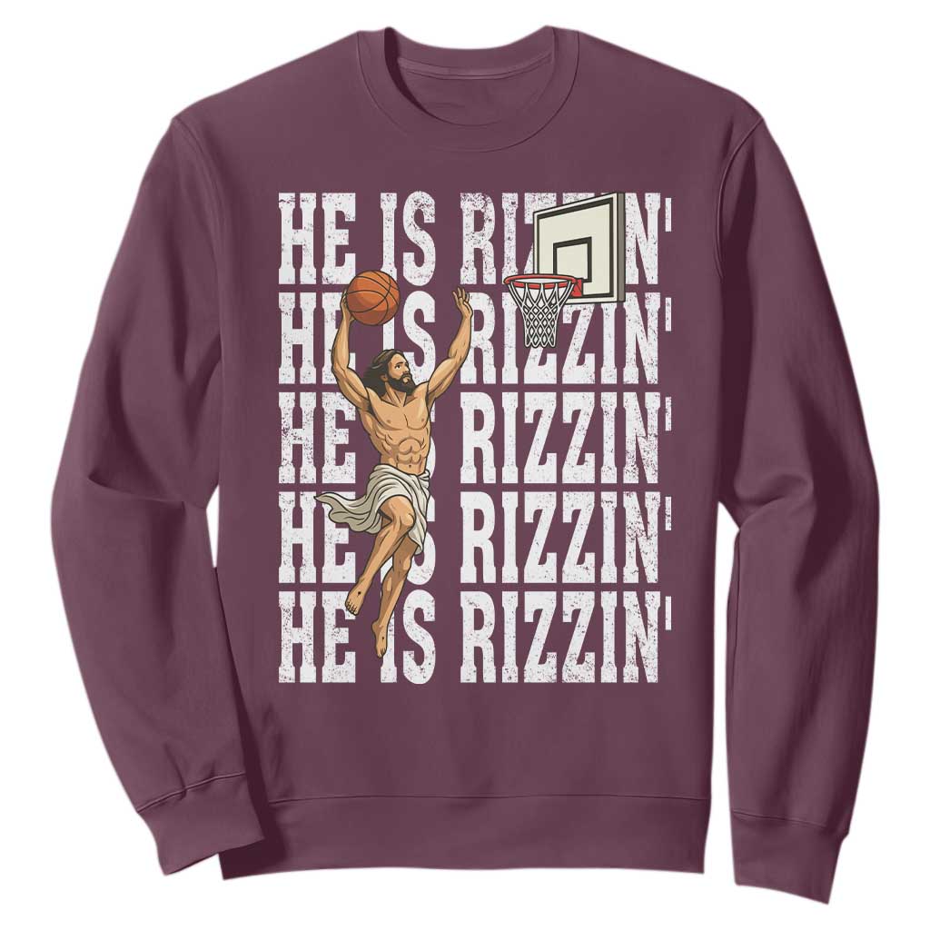 Christian Basketball Lover Sweatshirt He Is Rizzin Funny Gift TS12 Maroon Print Your Wear