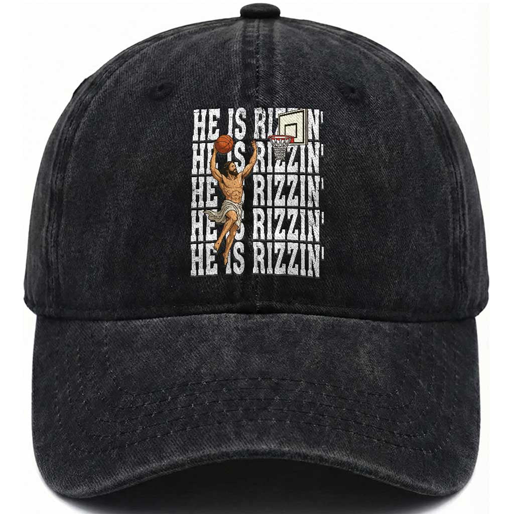 Christian Basketball Lover Washed Cotton Baseball Cap He Is Rizzin Funny Gift TS12 Print Your Wear