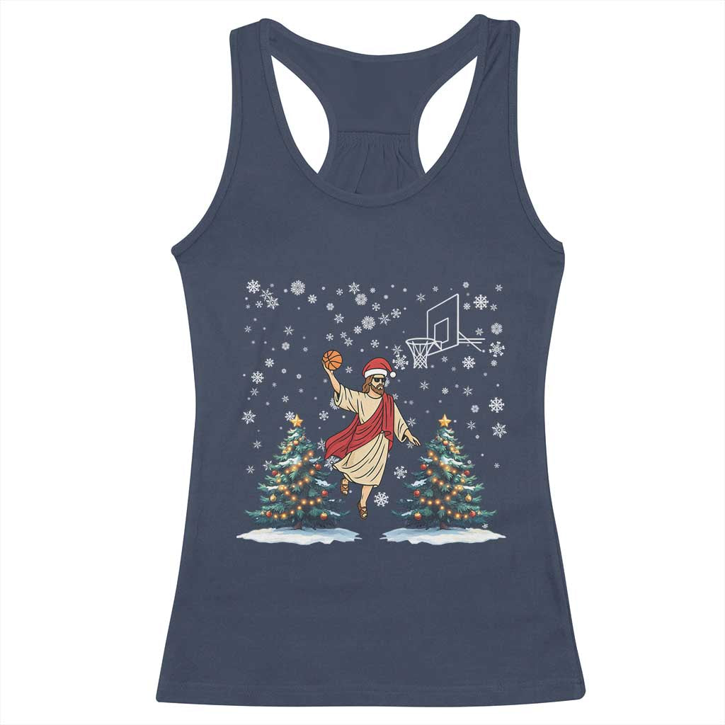 He Is Rizzin Racerback Tank Top Funny Christmas Slam Dunk Basketball Gift TS12 Navy Print Your Wear
