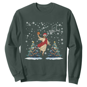 He Is Rizzin Sweatshirt Funny Christmas Slam Dunk Basketball Gift TS12 Dark Forest Green Print Your Wear