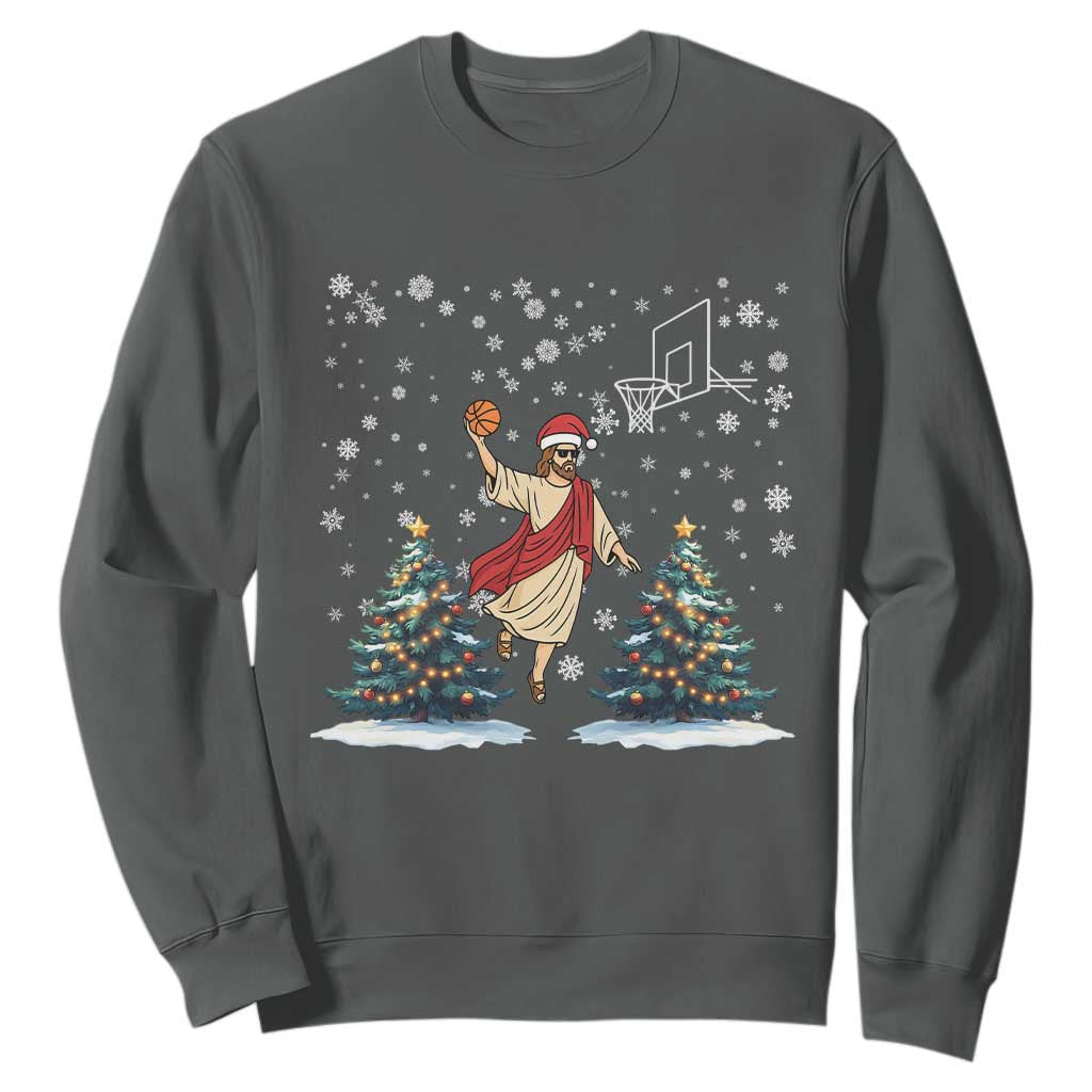 He Is Rizzin Sweatshirt Funny Christmas Slam Dunk Basketball Gift TS12 Dark Heather Print Your Wear