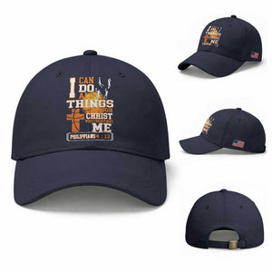 Christian Basketball Baseball Cap I Can Do All Things Through Christ Bible Verse TS12 Baseball Cap Universal Fit Navy Print Your Wear