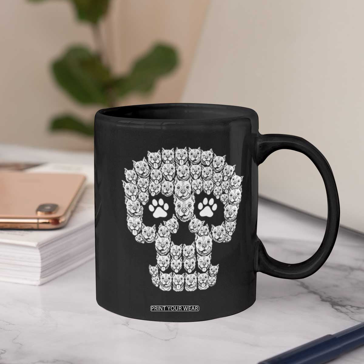 Funny Pitbull Skull Halloween Coffee Mug Bully Dog Lover Spooky Gift