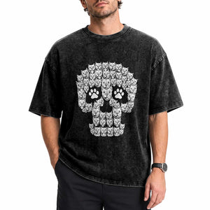 Funny Pitbull Skull Halloween Washed Cotton T-Shirt Bully Dog Lover Spooky Gift