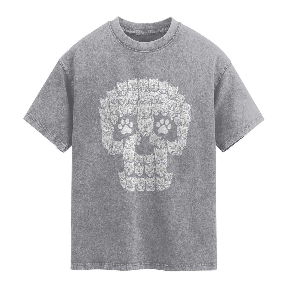 Funny Pitbull Skull Halloween Washed Cotton T-Shirt Bully Dog Lover Spooky Gift