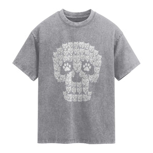 Funny Pitbull Skull Halloween Washed Cotton T-Shirt Bully Dog Lover Spooky Gift
