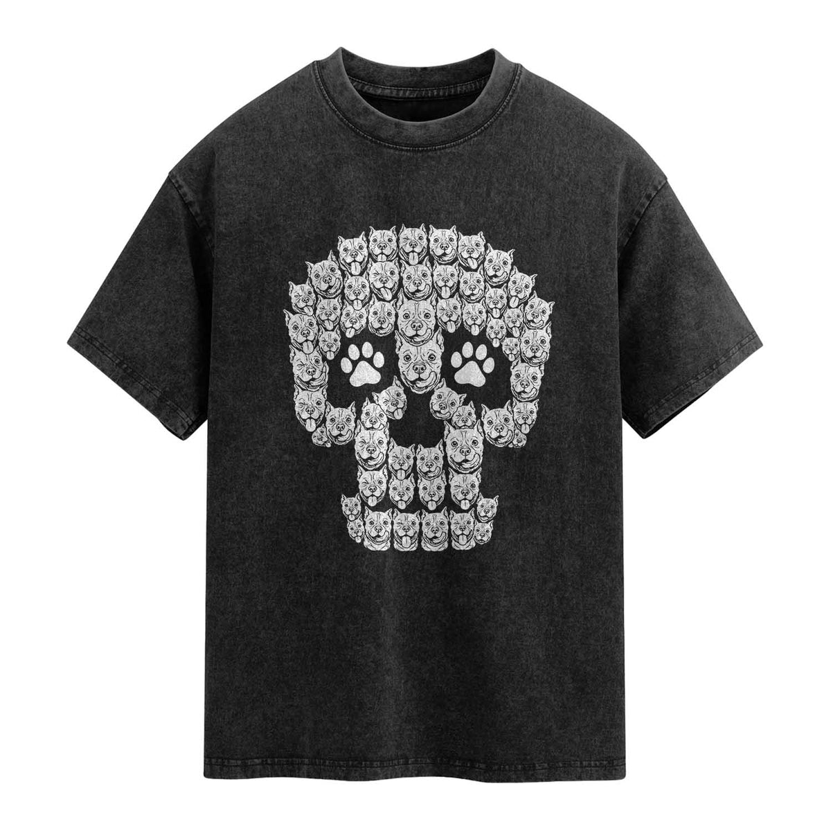 Funny Pitbull Skull Halloween Washed Cotton T-Shirt Bully Dog Lover Spooky Gift