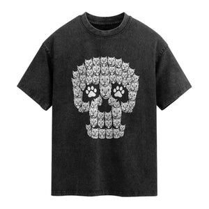 Funny Pitbull Skull Halloween Washed Cotton T-Shirt Bully Dog Lover Spooky Gift
