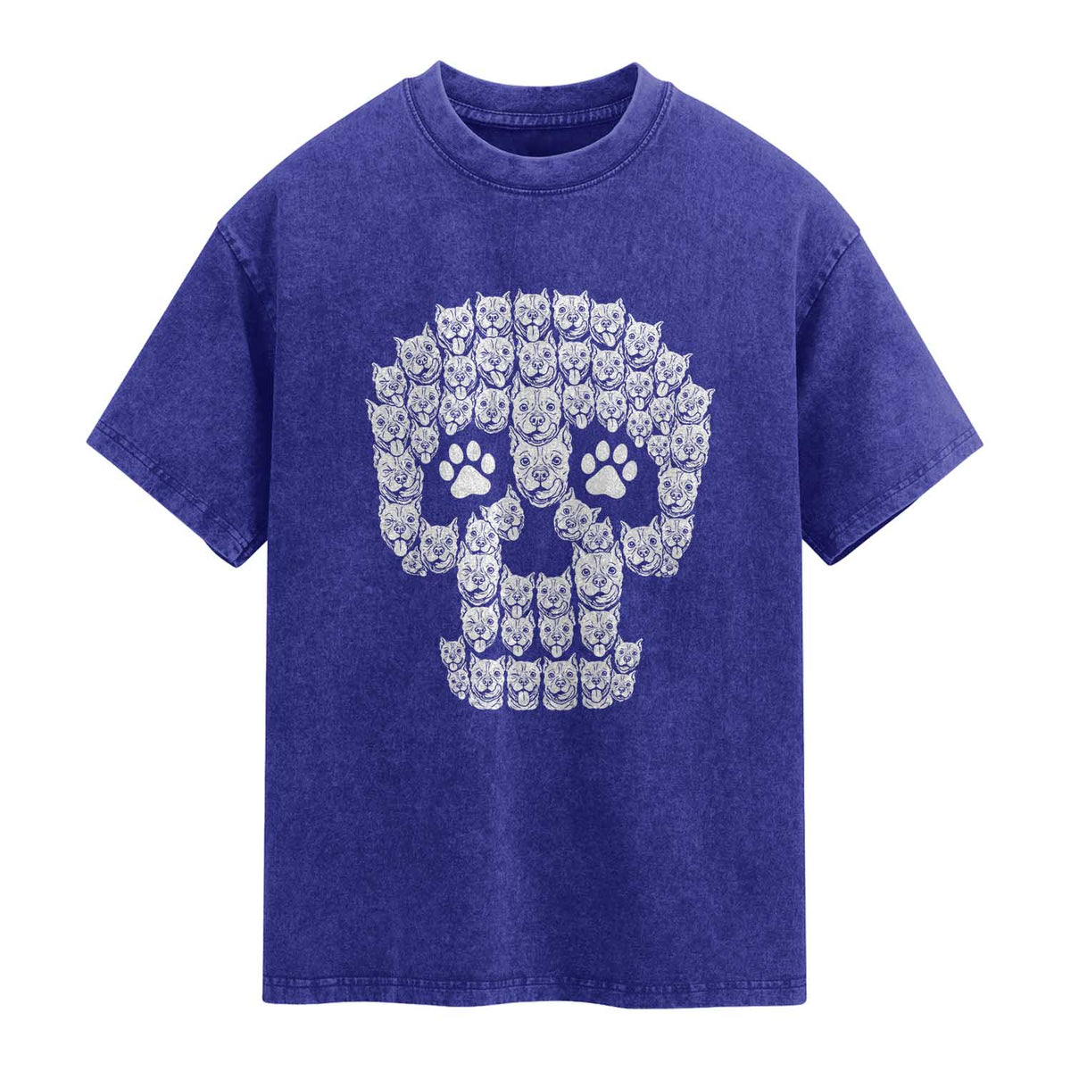 Funny Pitbull Skull Halloween Washed Cotton T-Shirt Bully Dog Lover Spooky Gift