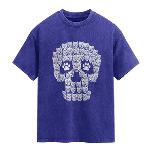 Funny Pitbull Skull Halloween Washed Cotton T-Shirt Bully Dog Lover Spooky Gift