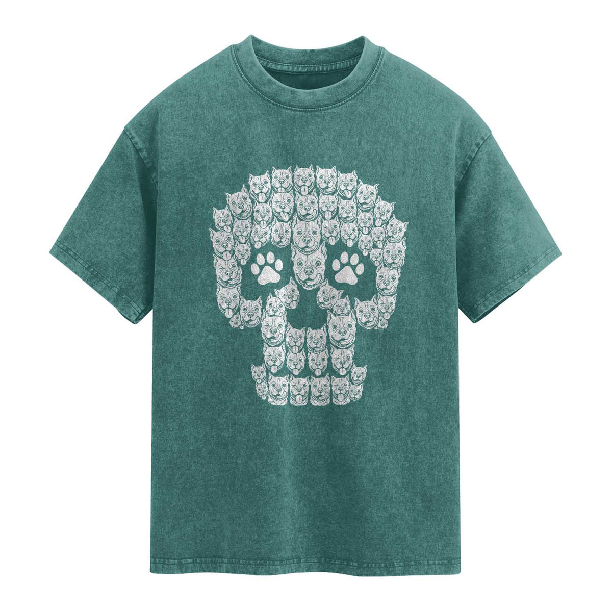 Funny Pitbull Skull Halloween Washed Cotton T-Shirt Bully Dog Lover Spooky Gift