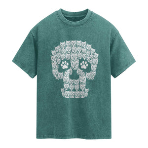 Funny Pitbull Skull Halloween Washed Cotton T-Shirt Bully Dog Lover Spooky Gift