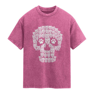 Funny Pitbull Skull Halloween Washed Cotton T-Shirt Bully Dog Lover Spooky Gift