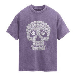 Funny Pitbull Skull Halloween Washed Cotton T-Shirt Bully Dog Lover Spooky Gift