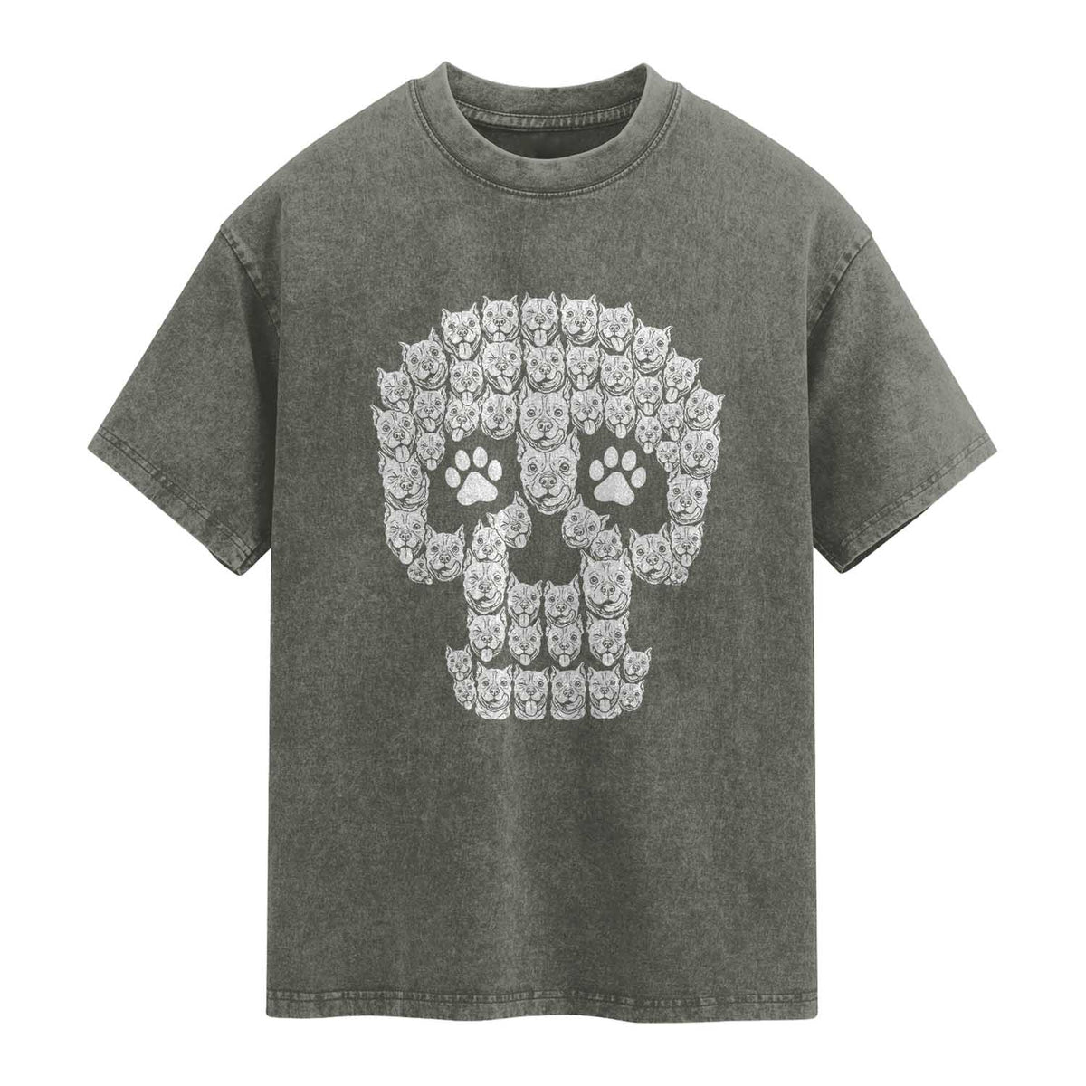 Funny Pitbull Skull Halloween Washed Cotton T-Shirt Bully Dog Lover Spooky Gift