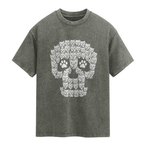 Funny Pitbull Skull Halloween Washed Cotton T-Shirt Bully Dog Lover Spooky Gift